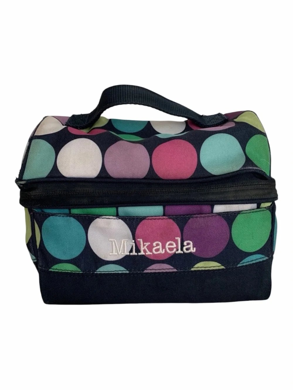 Pottery Barn Teen Lunch Box Black Pink Blue Polka Dots Dome Shaped